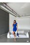 Scuba Crepe Fabric Front Ruffled Cobalt Blue Invitation Dress - 4
