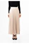 Stone Color Maxi Length Elastic Waist Pleated Skirt - 2