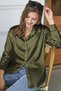 Women's Khaki Stylish and Casual Long Sleeve Slim Fit Buttoned Satin Shirt