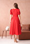 Stretchy Crepe Fabric Balloon Sleeve Round Neck Midi Length Flared Red Dress 092 - 3