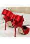 Bow Detailed Red Satin Heeled Shoes 10.5 Cm-Felisyabutik