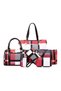 6-Piece Lattice Texture Handbag Set Red/Black/White