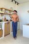 Elastic Waist Comfortable Fit Linen Trousers Navy Blue - 4