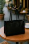 Women's Black Faux Leather Double Handle Strap Zippered Shopper Large Hand and Shoulder Bag Madrid