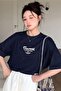 Thousand Single Jersey T-Shirt - Navy Blue Printed Oversize Crew Neck Short Sleeve T-Shirt - 2