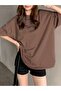 Thousand Single Jersey T-Shirt - Brown Printed Oversize Crew Neck Short Sleeve T-Shirt
