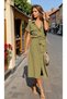 Women's Wide Cut Pocketed Short Sleeve Buttoned Casual Long Summer Safari Shirt Dress Khaki K4045407 - 2