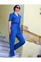 Women's Indigo Buttoned Pocketed Waist Ruched Belt Short Sleeve Jacket Collar Casual Jumpsuit Yb2622462 2622462 - 2