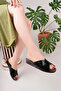 Women's Black Snake Genuine Leather Stylish Slippers - 3