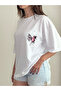 White Butterfly Printed Oversize Combed Cotton T-shirt - 2