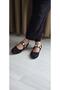 Women's Black Daily Ballerina Flats with Belt Adjustable Buckle Tweed Fabric Lightweight Comfortable Shoes