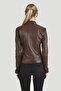 Rio Women's Genuine Leather Short Fit Leather Jacket Brown - 5