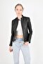 Rio Women's Genuine Leather Short Fit Leather Jacket Black - 5