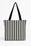 Women's Black Striped Beach Bag Large Size Zippered 52×40cm - 4