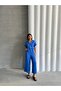 Women's Blue Button Detailed Belted Jumpsuit - 3