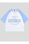 Wonderful Mood Single Jersey Crop T-Shirt - White Baby Blue Printed Oversize Crew Neck T-Shirt