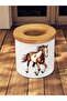 Horse Printed Wooden Lid 3-Piece Desktop Ceramic Pen Holder Pen Case - 2