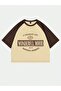 Wonderful Mood Single Jersey Crop T-Shirt - Beige Brown Printed Oversize Crew Neck T-Shirt