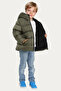 Boy's Khaki Fleece Hooded Waterproof Wind Resistant Pocket Puffer Winter Coat - 2