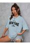 Newyork 1968 Young Suprem T-Shirt - Baby Blue Printed Oversize Crew Neck Short Sleeve T-Shirt