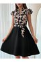 Women's Short Sleeve Sleeve Ruffle Detail Mini Belted Flared Crepe Dress - 4