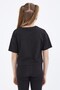 Black Oversize Colorful Text Printed Off-Shoulder O-Neck Girls' Crop T-Shirt - 75038 - 8