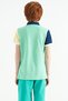 Water Green Color Blocked Embroidery Detailed Standard Mold Polo Collar Boy's T-shirt - 11109 - 7