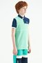 Water Green Color Blocked Embroidery Detailed Standard Mold Polo Collar Boy's T-shirt - 11109 - 6