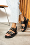Mia Black Leather Gold Buckle Adjustable Velcro Women's Stylish Sandals - 3