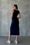 Navy Blue – Women's Square Neck Stretchy Slit Dress - 4