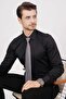 Black Satin & Black Gray Patterned Tie Set with Gift Box