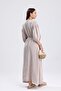 Balloon Sleeve V-Neck Muslin Dress - Beige - 5