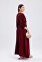 Balloon Sleeve V-Neck Muslin Dress - Burgundy - 5
