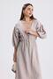 Balloon Sleeve V-Neck Muslin Dress - Beige - 4