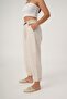 Beige linen carrot Linen trousers with gingham detail. - 3