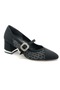 Feles Women's Heeled Shoes with Transparent Buckle Detail Black