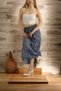 Patterned Woven Viscose Button Detailed A-Line Ankle Length Skirt with Elastic Waist - Product Length 90 cm Std - 3