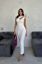 Damla Low-Cut White Women's Slim Fit Stone Dress - 3