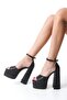 Women's Elina Single Strap Black Skin 15 cm Platform Heeled Shoes - 4