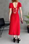 Women's Square Neck Short Sleeve Slit Back Detailed Midi Dress Red - 5
