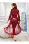 Lacy Burgundy Long Dressing Gown - 2