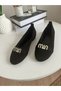 Women's Black Silver Buckle Knitwear Ballet Shoes - 2