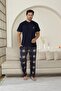 Men's Short Sleeve, Bottom Long Placket Button, with Pockets 100% Cotton Navy Color Father's Day Pajamas Set