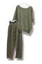 Women's Embossed Pockets, Scalloped Hem Pants, Linen Combination (Blouse and Pants), Surprise Bracelet Gift - 3