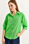 Wooden Button Three Quarter Sleeve Linen Shirt Green - 5