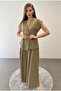 Khaki Juana Linen Vest Trousers Set - 8591 - 5