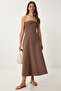 Strapless Midi Popin Dress Brown Lfk0009 - 3