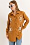 Flower Embroidered Woven Tan Shirt - 2