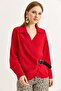 Belt Detailed Woven Shirt Red - 4