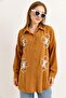 Flower Embroidered Woven Tan Shirt - 4